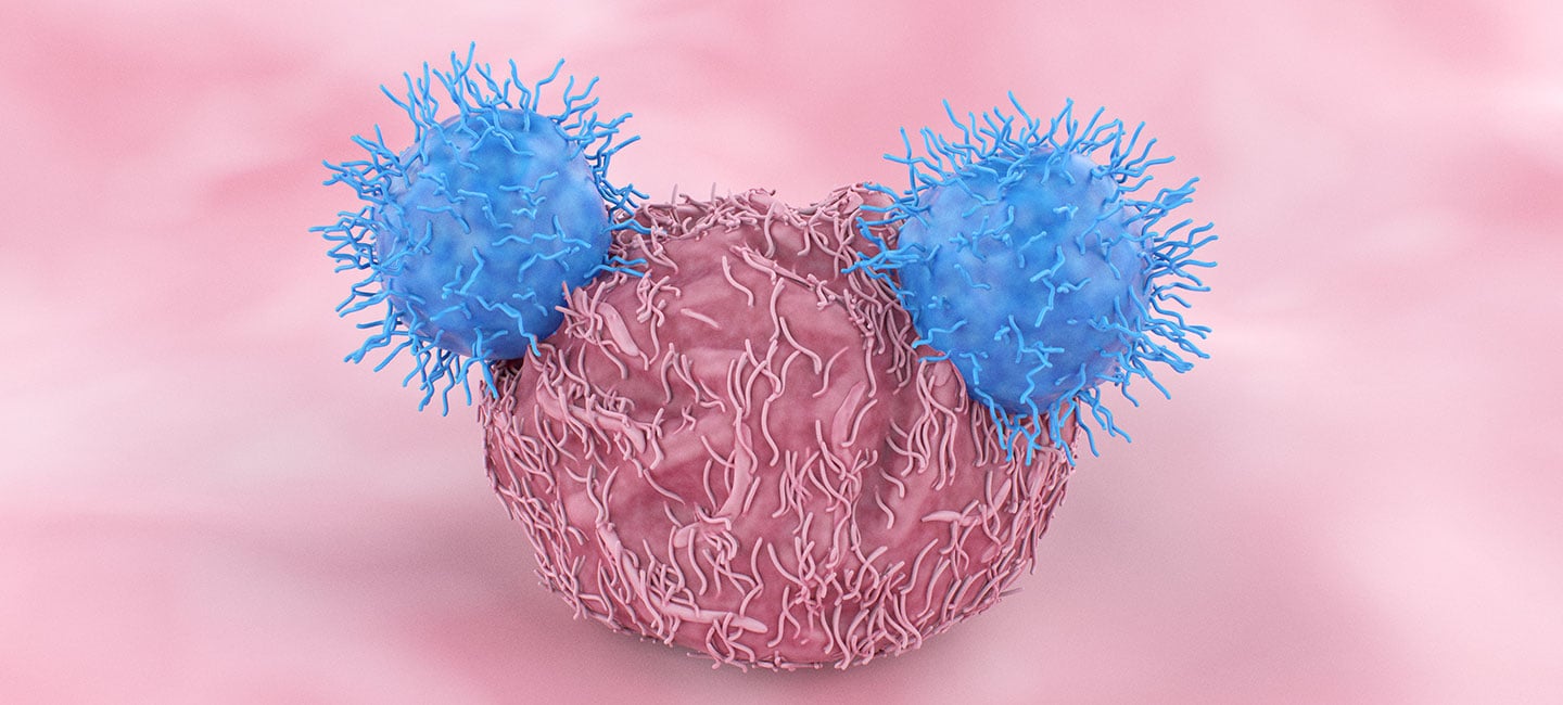 graphic of two CAR T cells attacking a cancer cell