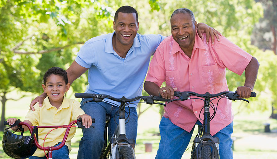 Multigenerational family biking