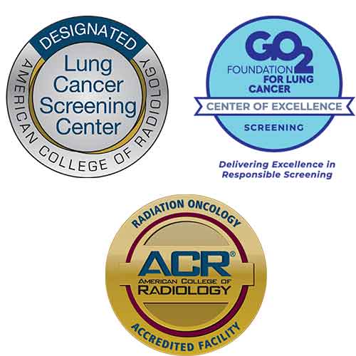 American College of Radiology Lung Cancer Screening Center logo, Lung Cancer Center of Excellence logo, American College of Radiology Acreditted Facility logo
