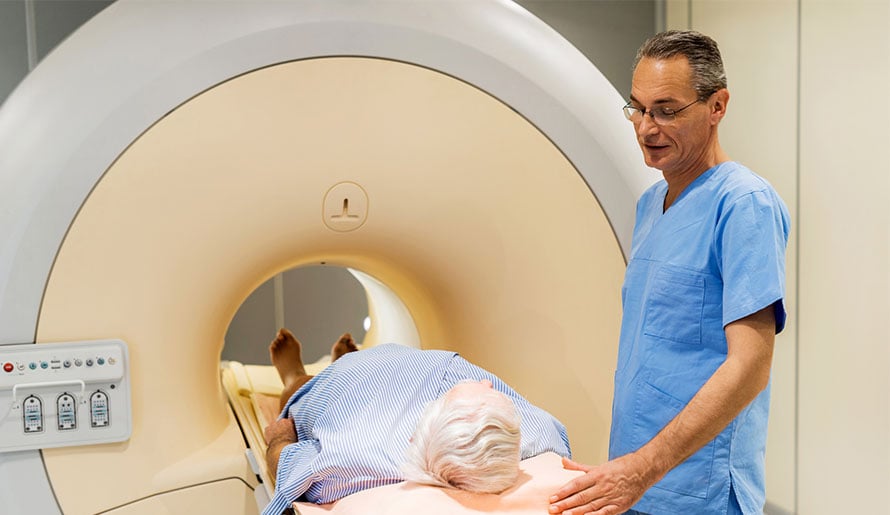 Patient receiving prostate cancer radiation therapy