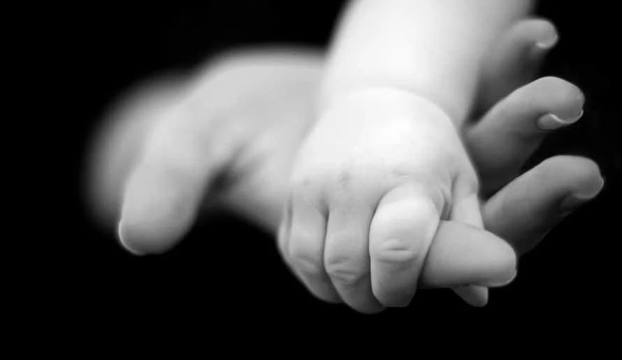 An adult hand holding a small baby hand.