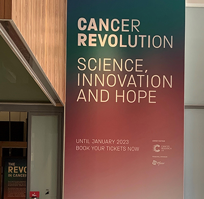 Photo of the main entrance sign for the Cancer Revolution exhibit