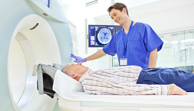 A man getting a PET scan