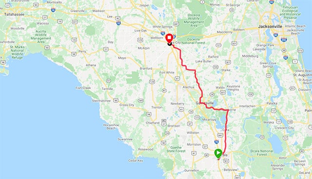 Day 2 Route of the 2020 Cure on Wheels Capitol Ride