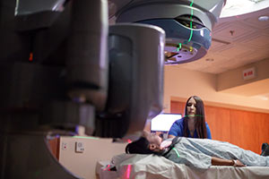 A patient being prepared for radiation therapy