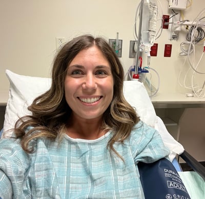 Sarah Garcia in pre-colonoscopy prep room