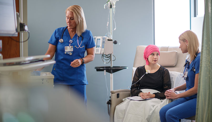 Sarcoma patient in the infusion center receiving chemo