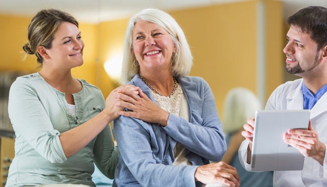 Mother and daughter discussing uterine cancer with a healthcare provider