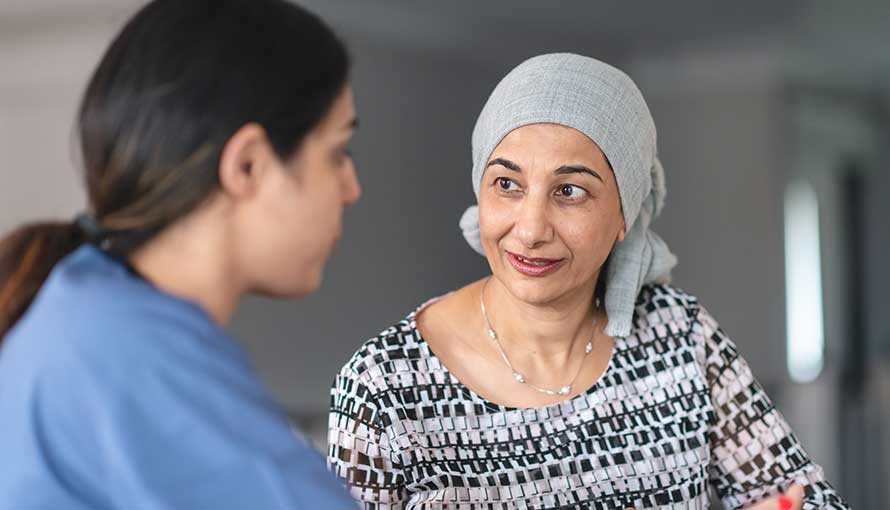 Woman discussing colon cancer diagnosis