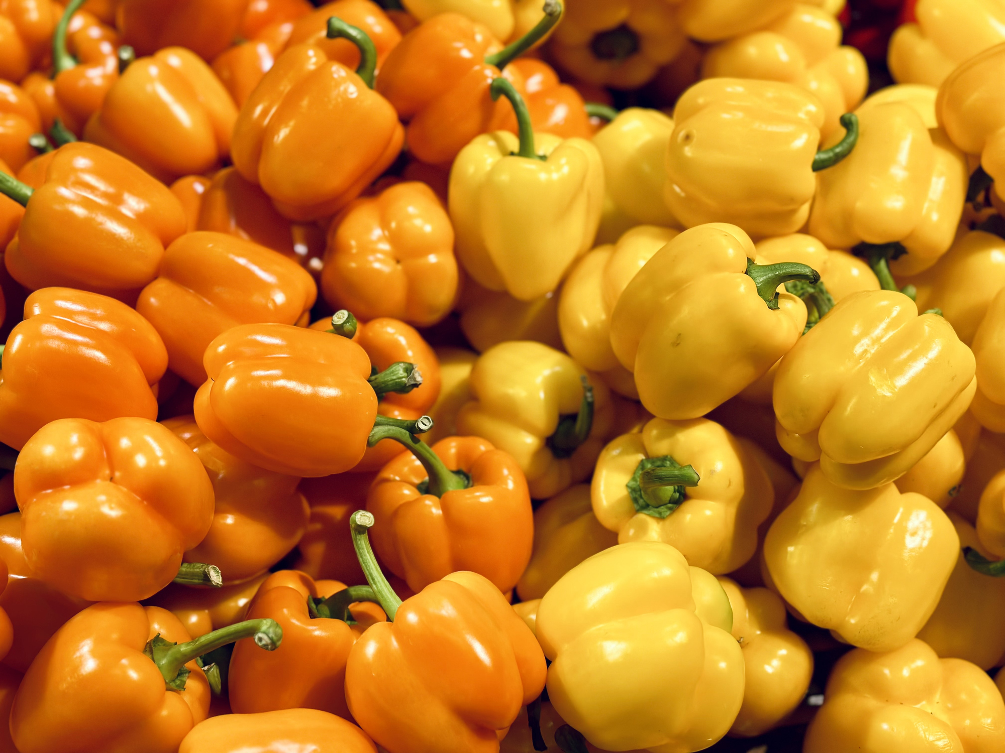 Pile of yellow bell peppers