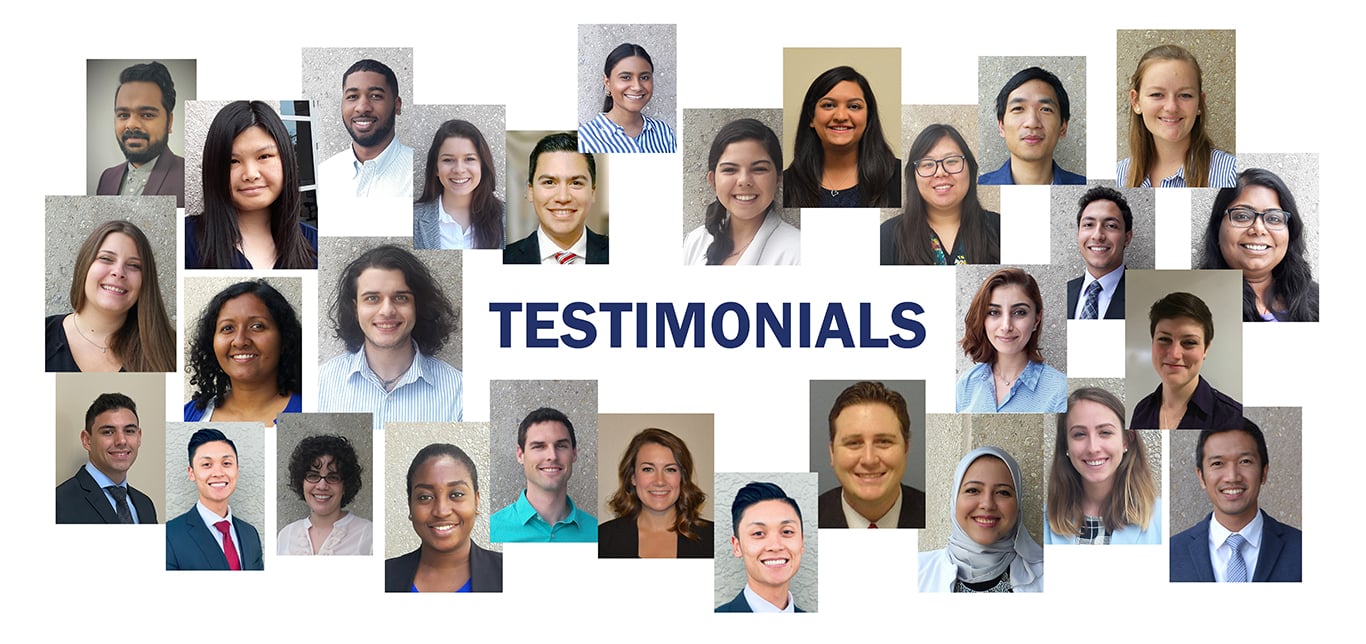 Graphic of many intern's faces with the word Testimonials