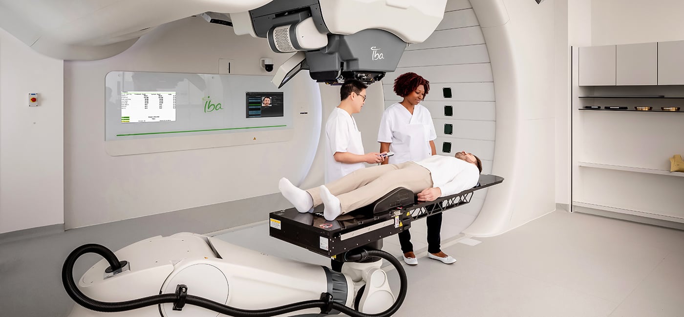 image of a patient on a proton therapy bed about to receive treatment